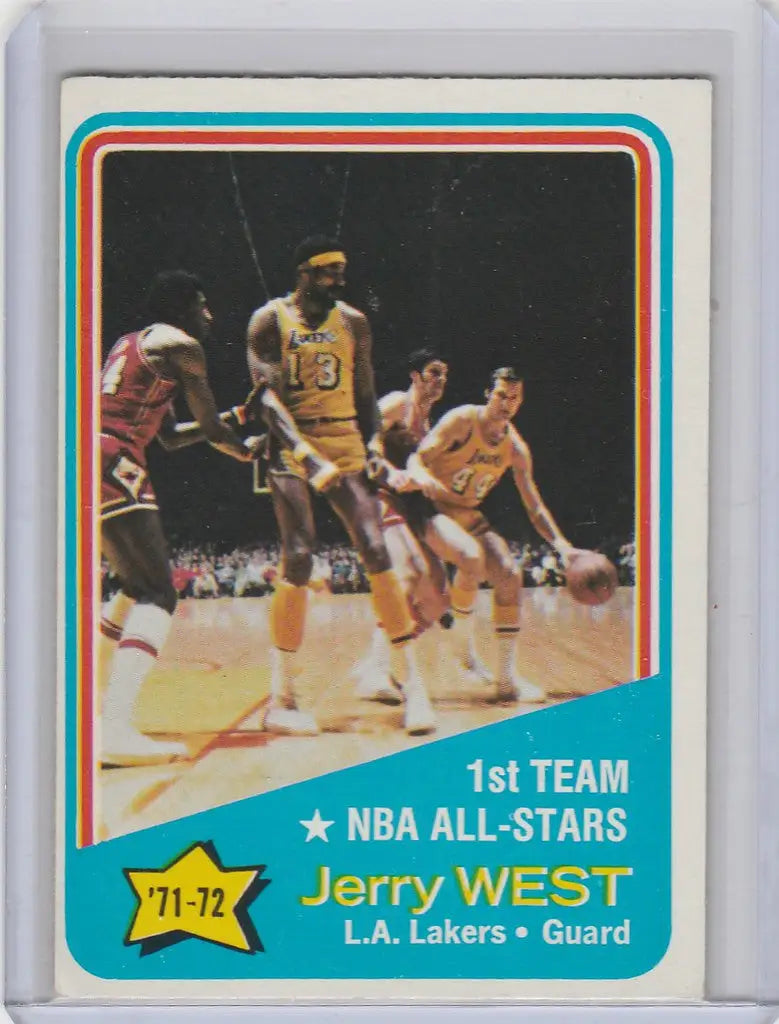 Basketball trading card of Jerry West, Los Angeles Lakers from 1971-72 NBA All-Stars