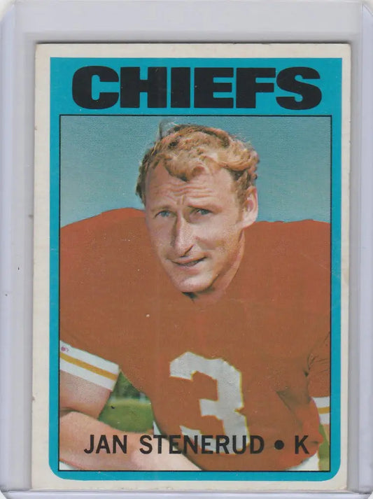 Vintage Jan Stenerud Kansas City Chiefs football card number 3 from 1972 Topps