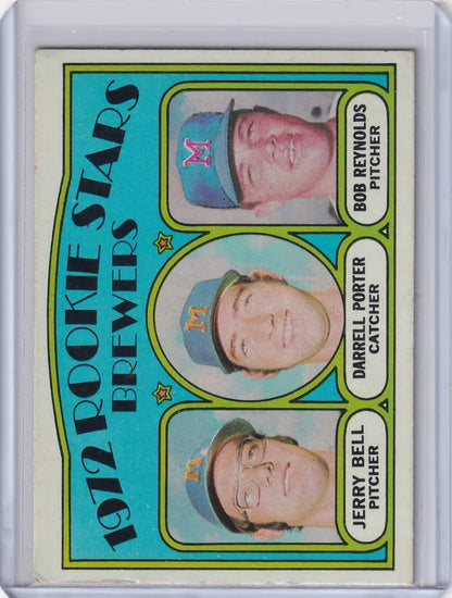 1972 Topps Baseball card showcasing rookie stars Bell, Porter, and Reynolds from the Marlins