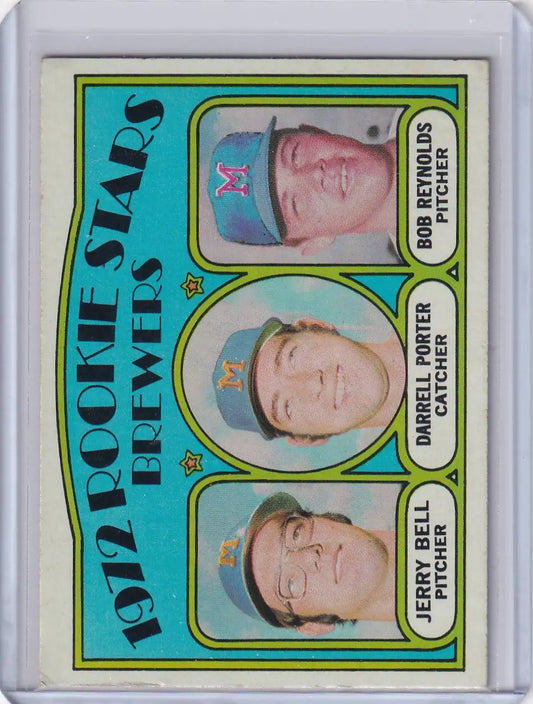 1972 Topps Baseball card showcasing rookie stars Bell, Porter, and Reynolds from the Marlins