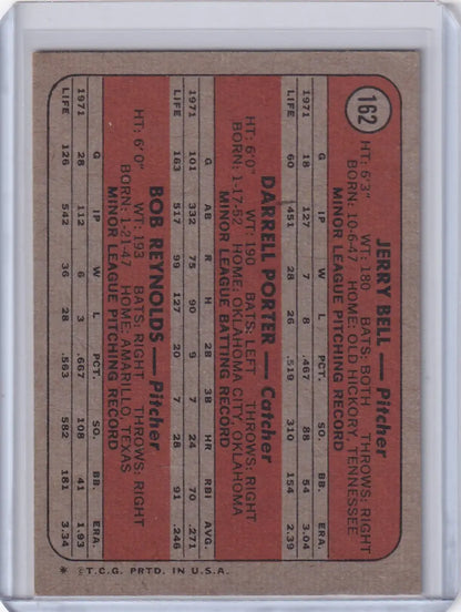 Vintage 1972 Topps Baseball card featuring Rookie Stars Bell, Porter, and Reynolds stats