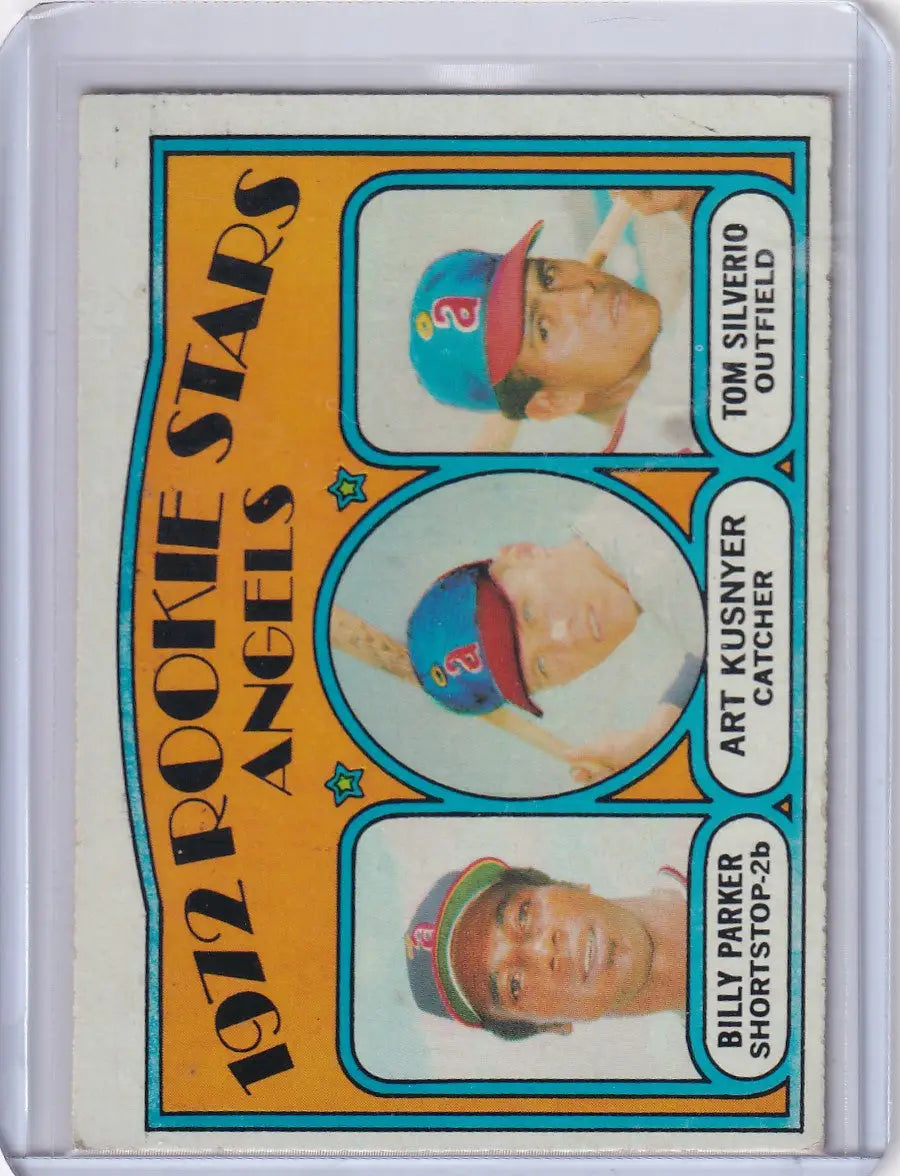 1972 Topps Baseball card featuring Philadelphia Phillies rookie stars Parker, Kusnyer, Silverio