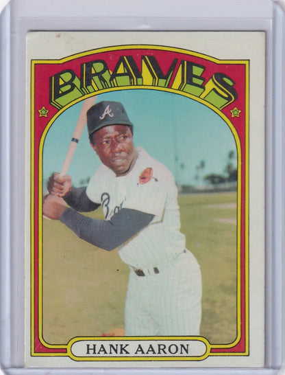 Hank Aaron 1972 Topps Baseball #299 card featuring Atlanta Braves memorabilia