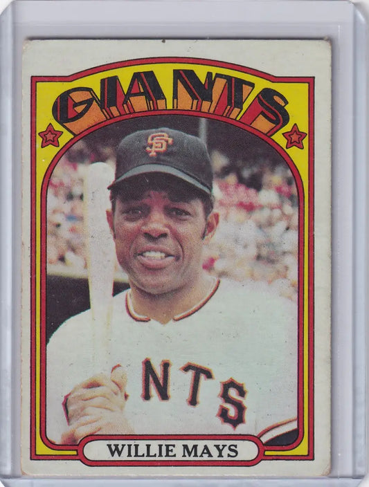 Vintage San Francisco Giants Topps Baseball card of Willie Mays in white uniform