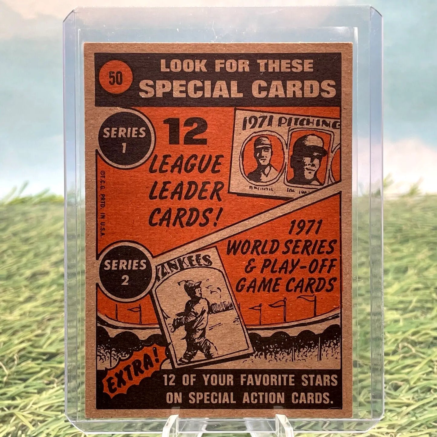 Vintage 1971 Topps Trading Card Checklist featuring League Leaders and World Series cards