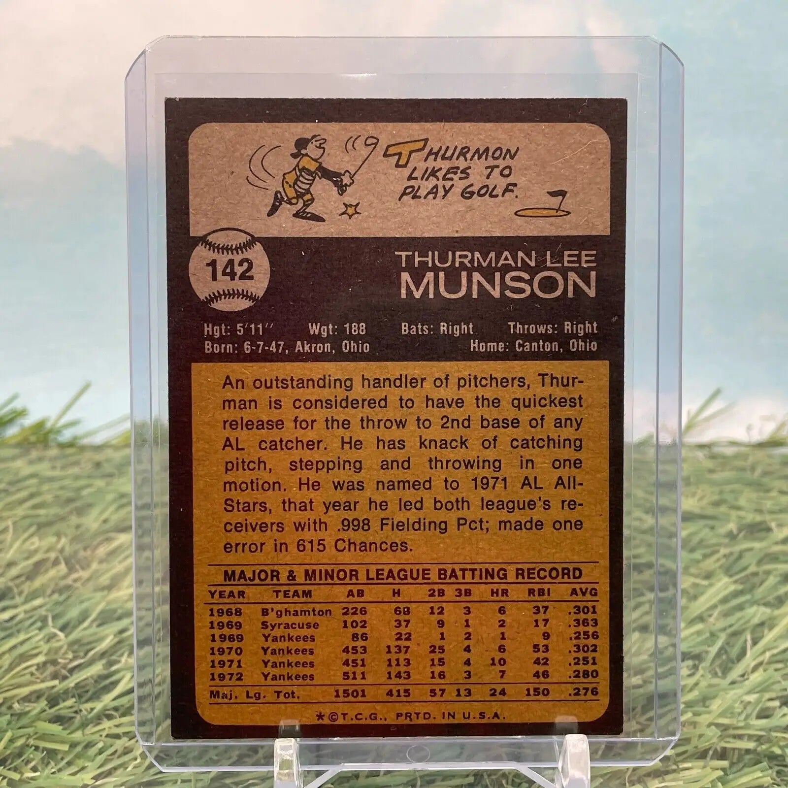 Thurman Munson baseball card from the 1973 Topps NY Yankees sports trading card set