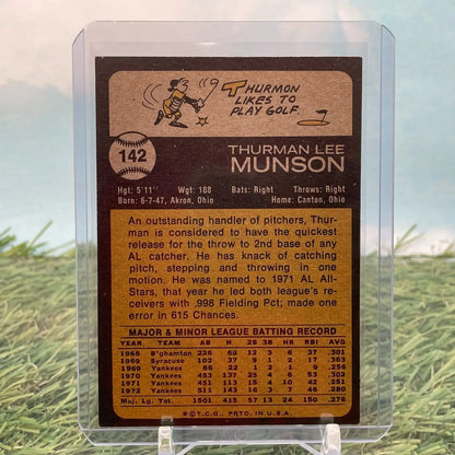 Thurman Munson baseball card from the 1973 Topps NY Yankees sports trading card set