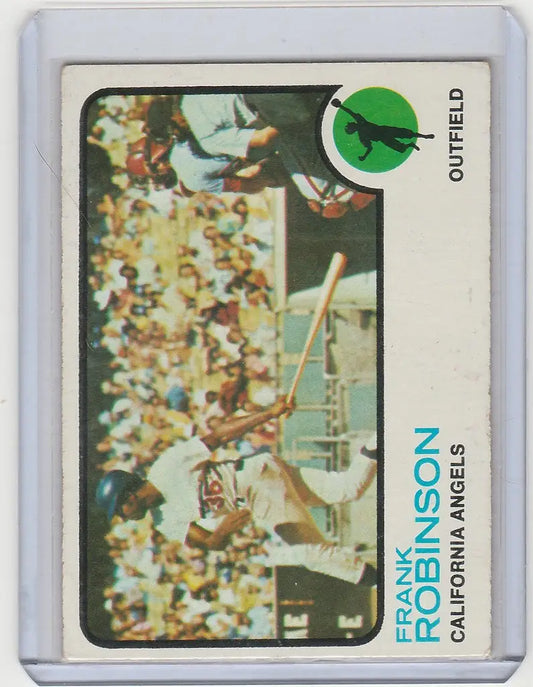 1973 Topps #175 Frank Robinson California Angels EXMT baseball trading card with player action