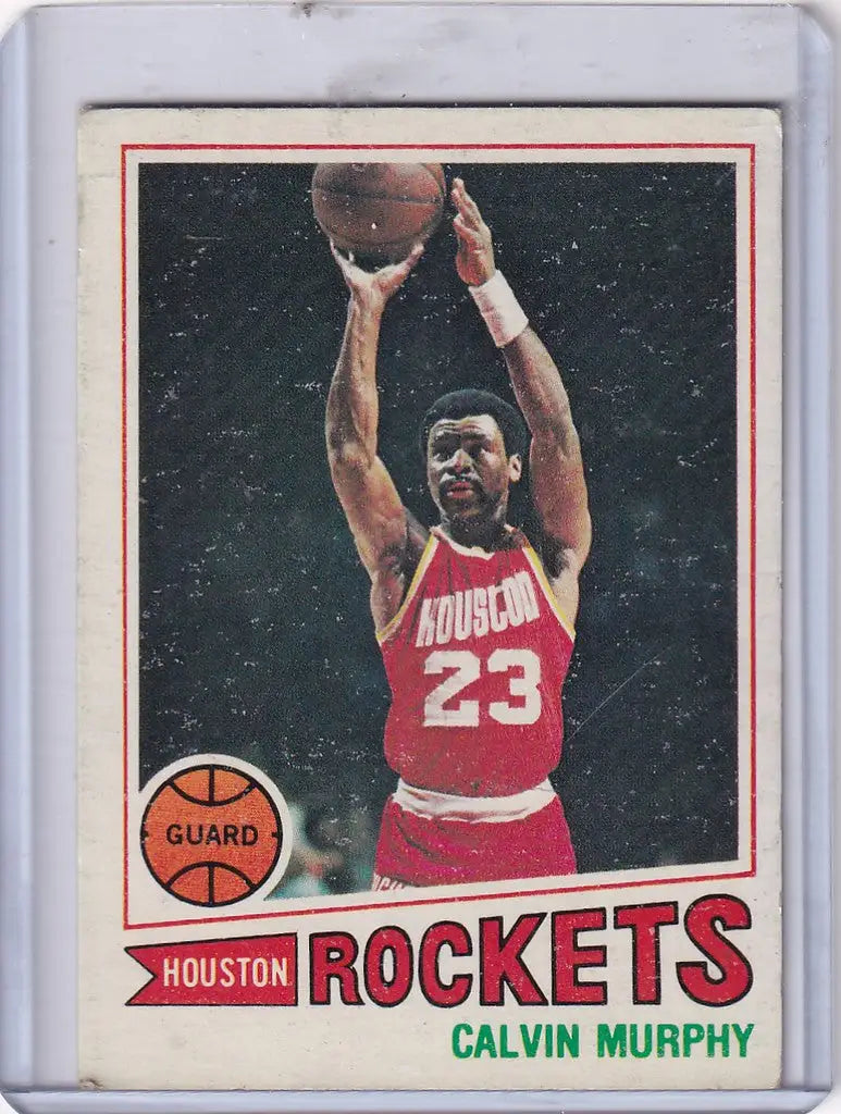 Basketball trading card of Calvin Murphy Houston Rockets shooting in red uniform