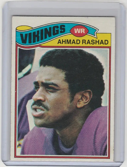 Football trading card of Ahmad Rashad Minnesota Vikings in purple jersey NRMT condition