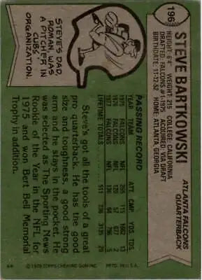 Vintage 1978 Topps Steve Bartkowski Atlanta Falcons NFL Football Card in VG condition