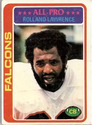 Vintage 1978 Topps Rolland Lawrence All Pro Atlanta Falcons football card with orange border