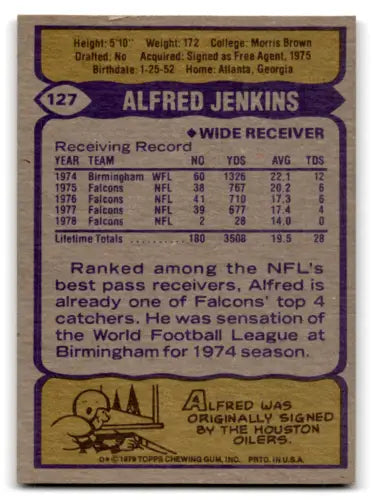 Vintage 1979 Topps Alfred Jenkins football card in excellent condition with original gloss