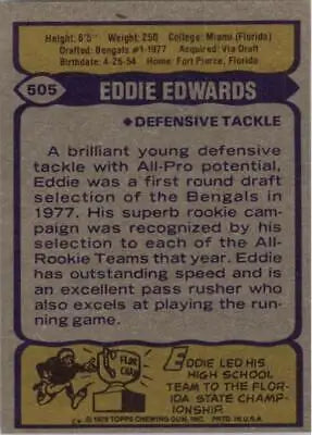 Vintage Eddie Edwards Cincinnati Bengals football card from 1979 Topps #505