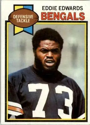 Vintage 1979 Topps Eddie Edwards Cincinnati Bengals football card in black jersey