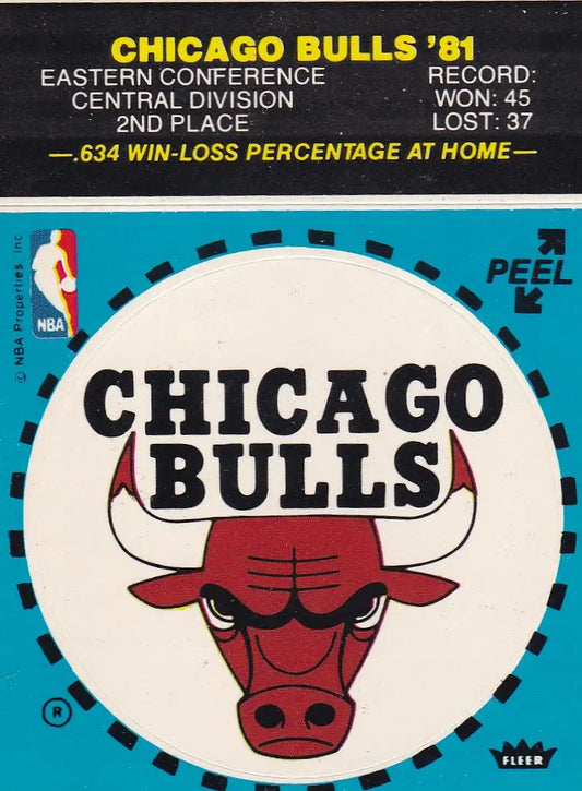 Chicago Bulls logo with red bull’s head on white background from Fleer NBA Basketball sticker