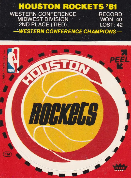 Vintage Houston Rockets logo from 1980-81 Fleer NBA Basketball sticker design