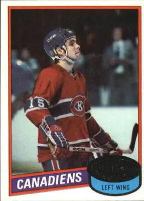 Hockey player in red Montreal Canadiens jersey number 15 from 1980-81 Rejean Houle card