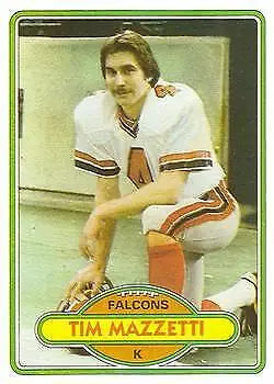 Vintage Tim Mazzetti Atlanta Falcons football card from 1980 Topps #383 in VG condition