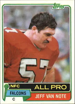 Vintage 1981 Topps Jeff Van Note NFL card with Falcons jersey number 57 for sale