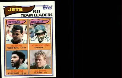 1981 New York Jets Team Leaders football card featuring McNeil, Walker, Klecko, and more