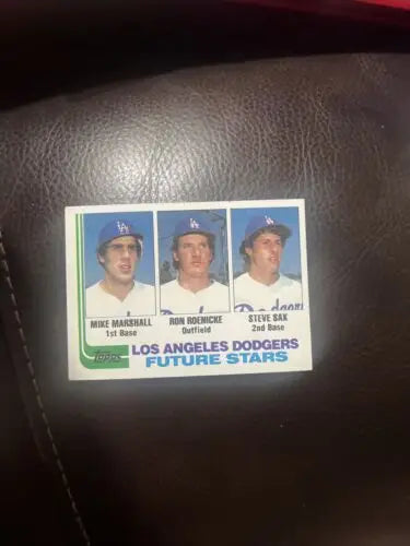 1982 Topps #681 Dodgers Future Stars baseball card featuring Mike Marshall, Ron Roenicke, Steve Sax