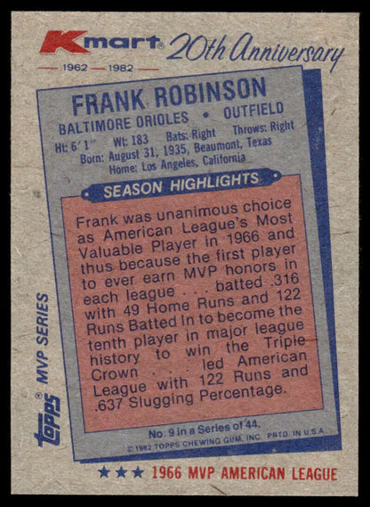 Baseball card of Frank Robinson from Topps Kmart 20th Anniversary, Baltimore Orioles