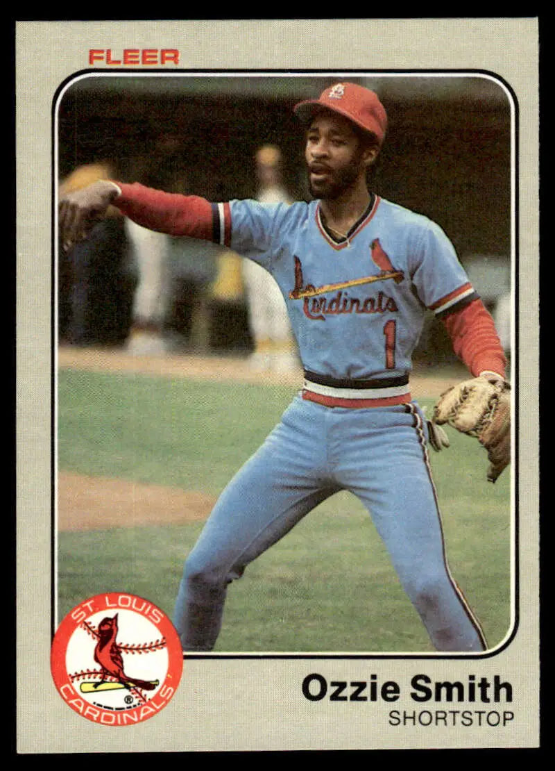 Vintage 1983 Fleer Baseball Card of Ozzie Smith, St. Louis Cardinals in Blue Uniform