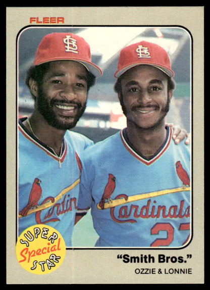 Vintage Fleer baseball card of Ozzie Smith and Lonnie Smith, St. Louis Cardinals