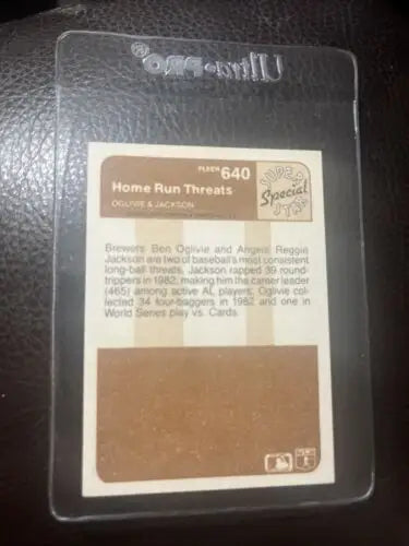 1983 Fleer Reggie Jackson sports trading card in protective case for collectors