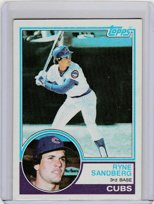 Baseball card of Ryne Sandberg from the Chicago Cubs NRMT 1983 Topps set