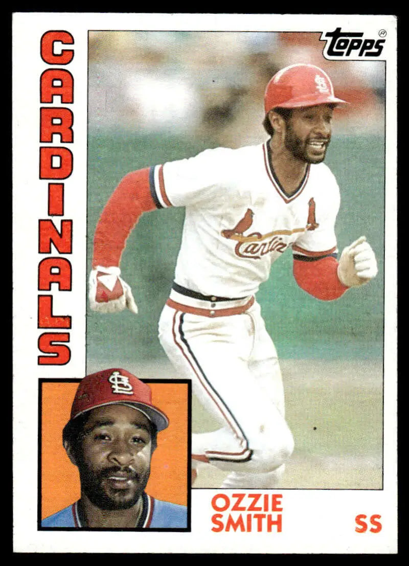 1984 Topps Ozzie Smith baseball card showcasing St. Louis Cardinals action and portrait views