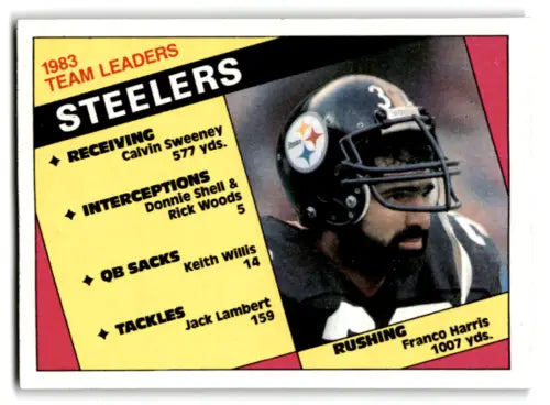 1984 Topps Franco Harris Steelers Team Leaders trading card with original gloss