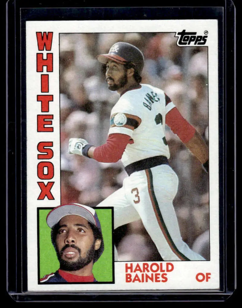 1984 Topps baseball card of Harold Baines, Chicago White Sox outfielder, EX condition