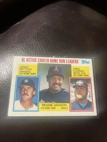 1984 Topps Career Leaders card featuring Reggie Jackson, Graig Nettles, and Greg Luzinski