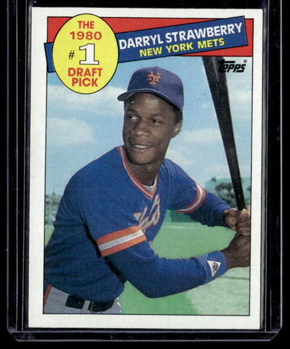 1980 New York Mets baseball card of Darryl Strawberry NM-MT in batting stance