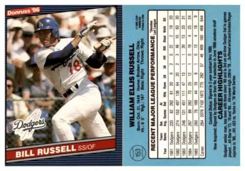 1986 Donruss #153 Bill Russell baseball card with original gloss, cards typically sell high