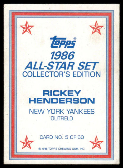 1986 Topps Rickey Henderson New York Yankees Baseball Card in VG/EX condition