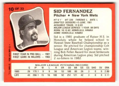 Sid Fernandez baseball card featuring original gloss from 1986 Topps Young Superstars