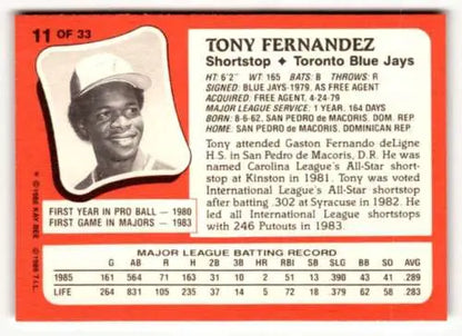 1986 Topps Kay-Bee Young Superstars of Baseball #11 Tony Fernandez original gloss card