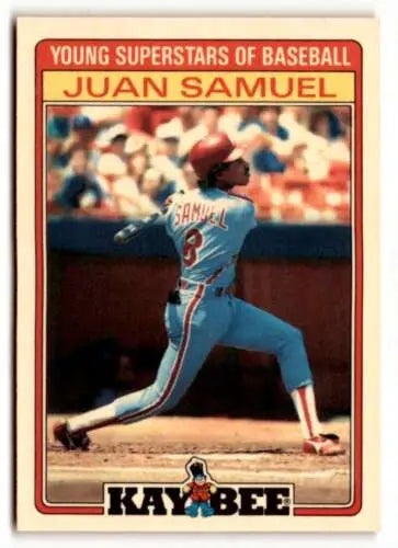 Juan Samuel baseball card from 1986 Topps Kay-Bee Young Superstars features original gloss