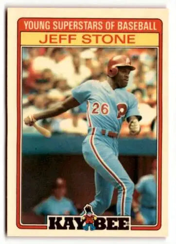 Jeff Stone baseball card from 1986 Topps Kay-Bee Young Superstars with original gloss