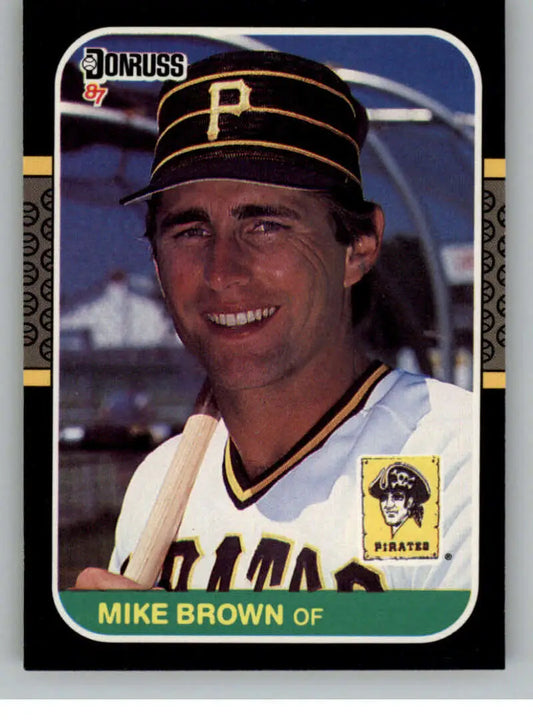 1987 Donruss Mike Brown baseball card featuring Pittsburgh Pirates in black and gold uniform