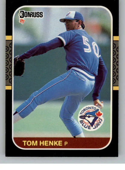 Baseball card of Tom Henke, Toronto Blue Jays pitcher, wearing number 50