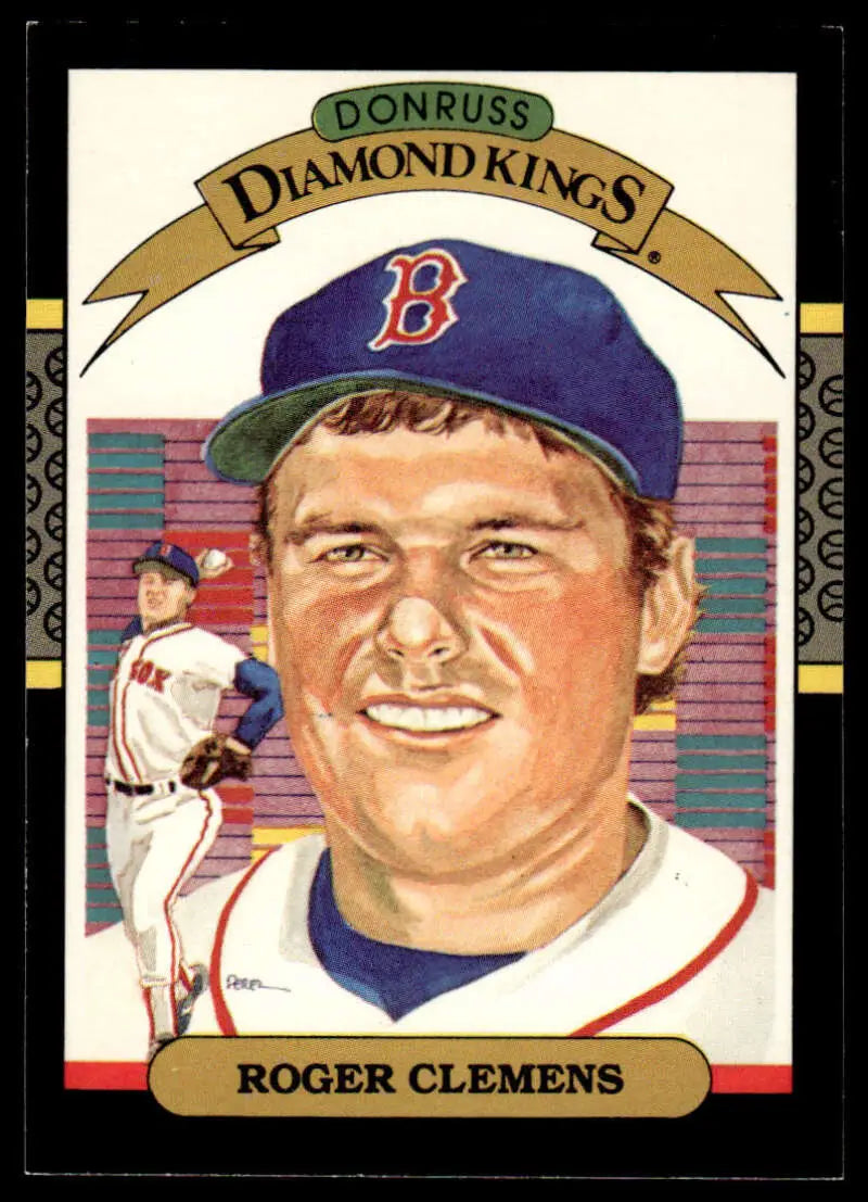 1987 Donruss Diamond Kings Roger Clemens Boston Red Sox baseball card illustration