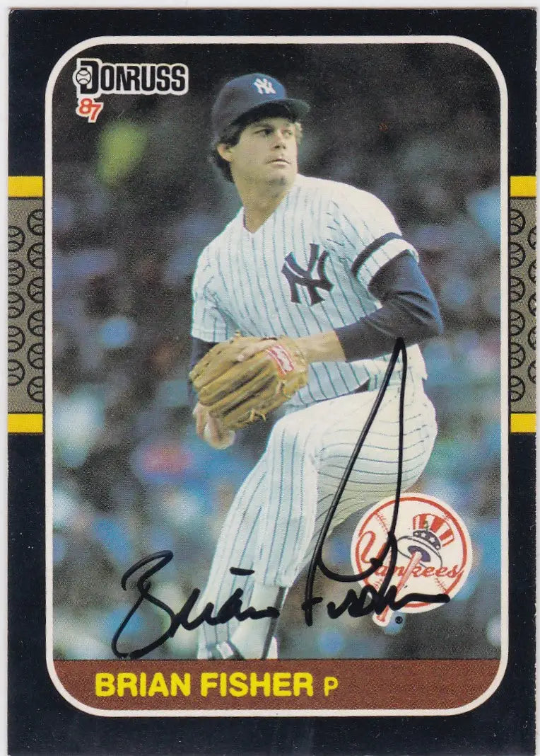 Baseball card of Brian Fisher in New York Yankees pinstriped uniform, TTM auto