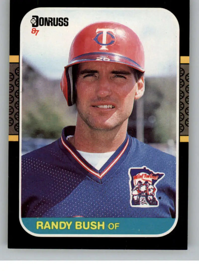 1987 Donruss Randy Bush baseball card featuring Minnesota Twins player in navy uniform