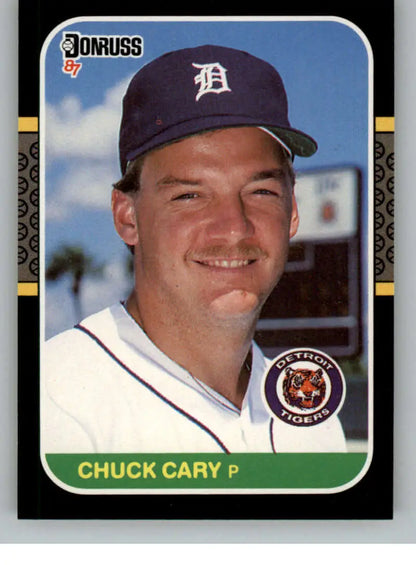 Chuck Cary Detroit Tigers baseball card in white uniform and navy cap