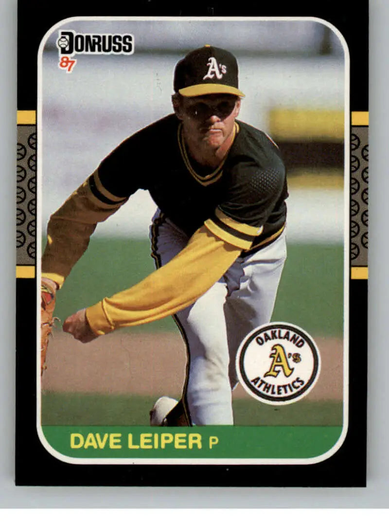 Dave Leiper baseball card showing an Oakland Athletics pitcher in dark uniform