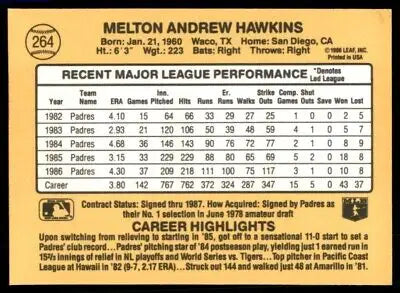 Melton Andrew Hawkins baseball card from 1987 Donruss for San Diego Padres #264